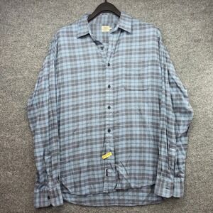 Faherty Brand Mens Blue Grey Plaid Supima Cotton Viscose Stretch Shirt Size L